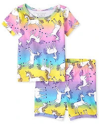 Baby And Toddler Girls Rainbow Unicorn Snug Fit Cotton Pajamas