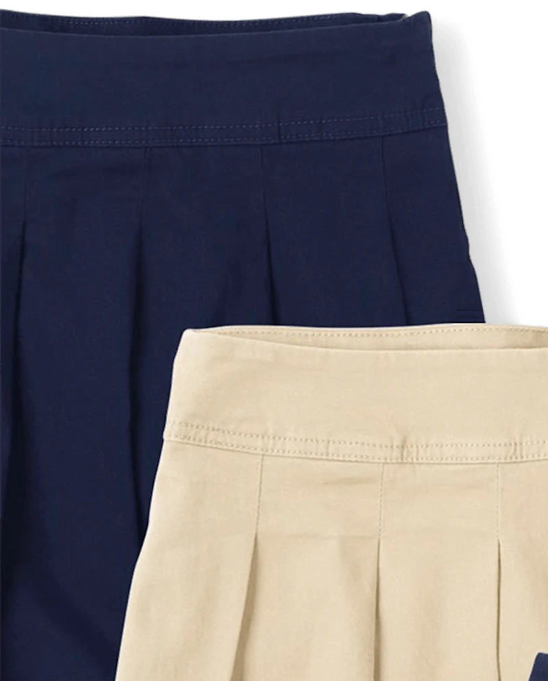 Girls Uniform Stretch Pleated Button Skort 4-Pack