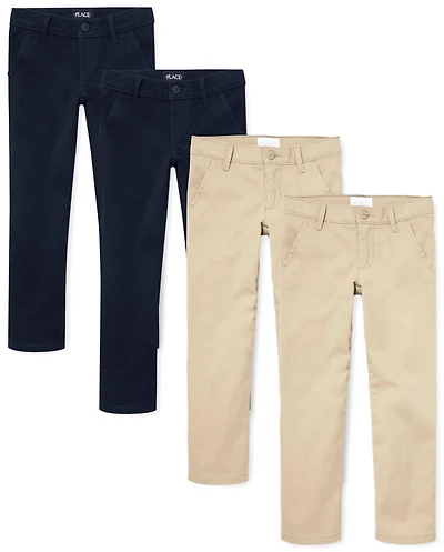 Girls Uniform Stretch Skinny Chino Pants 4-Pack