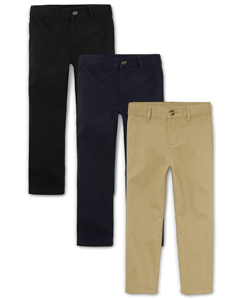 Boys Uniform Stretch Straight Chino Pants 3-Pack