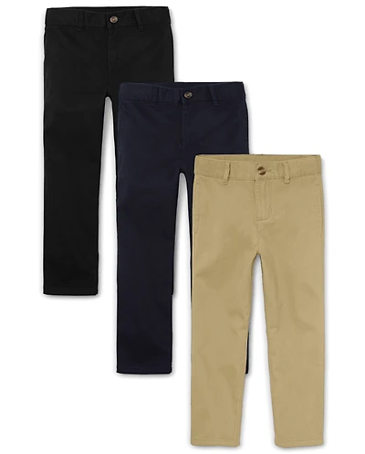 Boys Uniform Stretch Straight Chino Pants 3-Pack