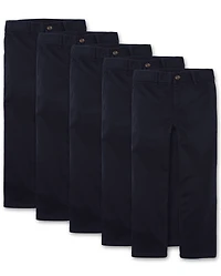 Boys Uniform Stretch Straight Chino Pants 5-Pack