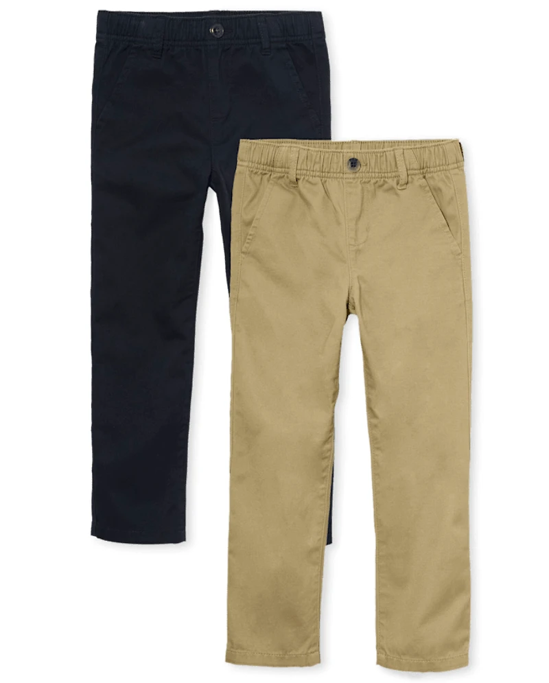 Boys Uniform Stretch Pull On Straight Chino Pants 2-Pack
