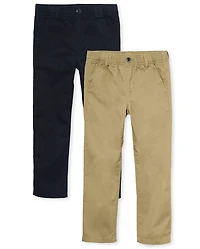 Boys Uniform Stretch Pull On Straight Chino Pants 2-Pack