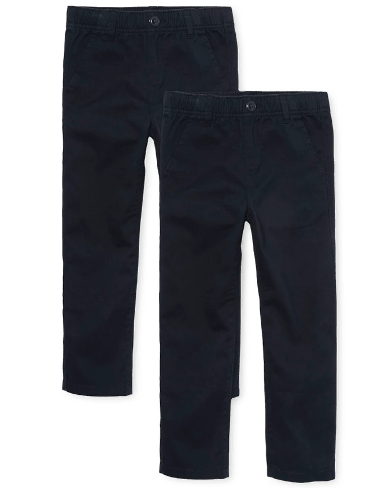 Boys Uniform Stretch Pull On Straight Chino Pants 2-Pack