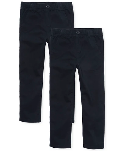 Boys Uniform Stretch Pull On Straight Chino Pants 2-Pack