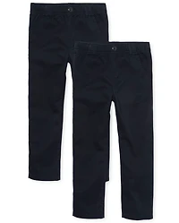 Boys Uniform Stretch Pull On Straight Chino Pants 2-Pack