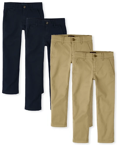 Boys Uniform Stretch Skinny Chino Pants 4-Pack