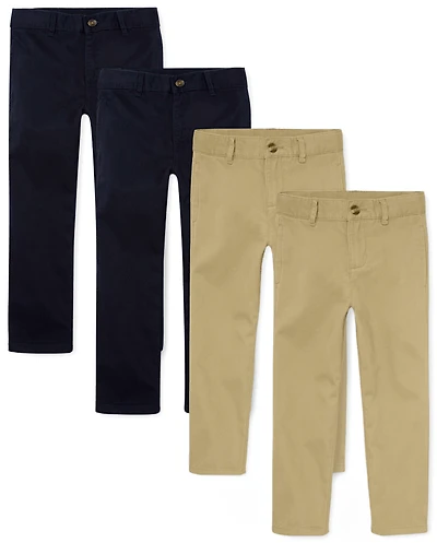 Boys Uniform Stretch Straight Chino Pants 4-Pack