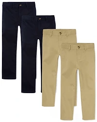 Boys Uniform Stretch Straight Chino Pants 4-Pack