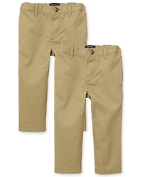 Baby And Toddler Boys Uniform Stretch Straight Chino Pants 2-Pack