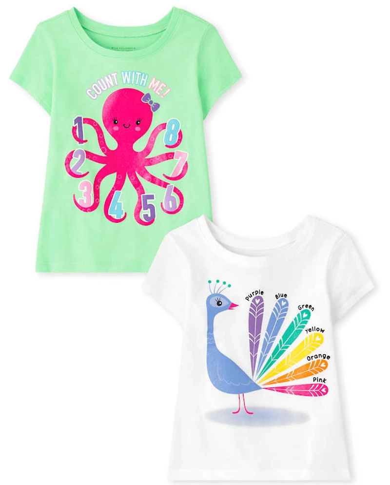 Toddler Girls Educational Graphic Tee 2-Pack