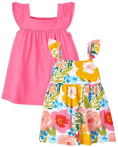 Baby Girls Buffalo Floral Bodysuit Dress 2-Pack
