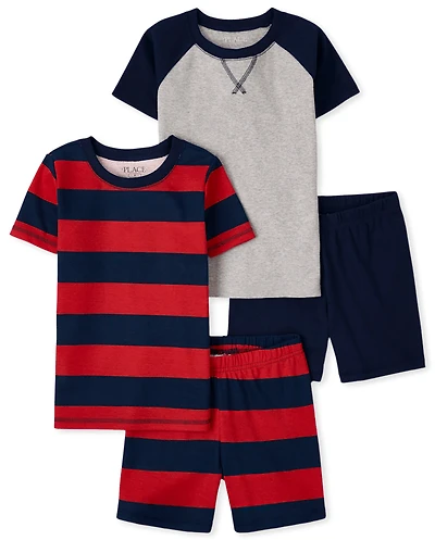 Boys Striped Snug Fit Cotton Pajamas 2-Pack