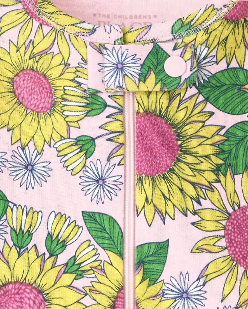 Baby And Toddler Girls Sunflower Snug Fit Cotton One Piece Pajamas