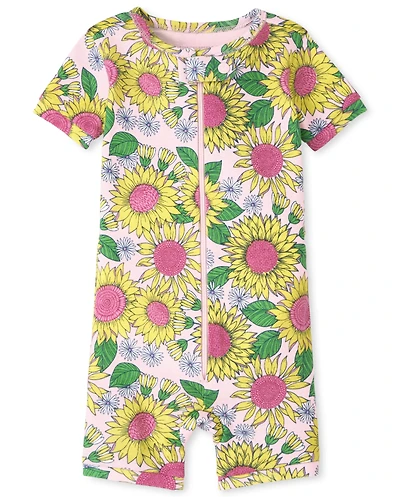 Baby And Toddler Girls Sunflower Snug Fit Cotton One Piece Pajamas