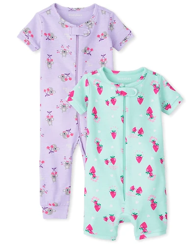 Baby And Toddler Girls Koala Strawberry Snug Fit Cotton One Piece Pajamas 2-Pack