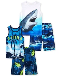 Boys Shark Aloha Pajamas 2-Pack