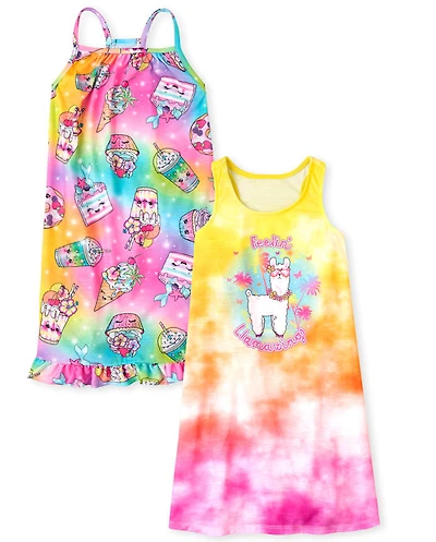 Girls Llama Squishies Ruffle Nightgown 2-Pack