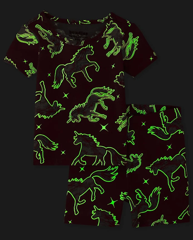 Baby And Toddler Girls Glow Unicorn Tie Dye Snug Fit Cotton Pajamas 2-Pack