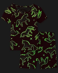 Baby And Toddler Girls Glow Unicorn Tie Dye Snug Fit Cotton Pajamas 2-Pack