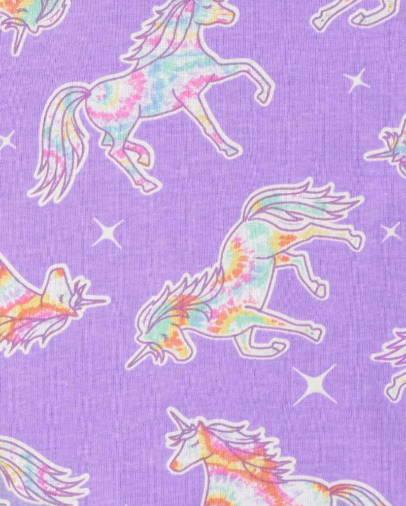 Baby And Toddler Girls Glow Unicorn Tie Dye Snug Fit Cotton Pajamas 2-Pack