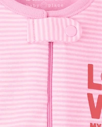 Baby And Toddler Girls Striped Floral Snug Fit Cotton One Piece Pajamas 2-Pack