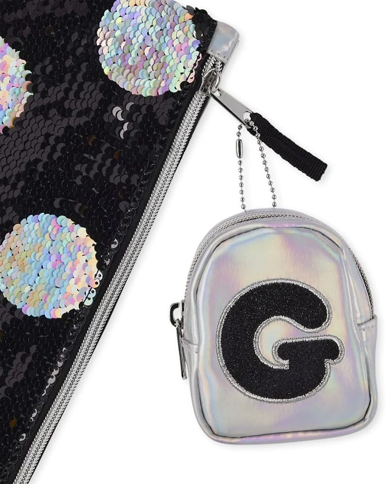Girls Holographic Initial Backpack Pouch