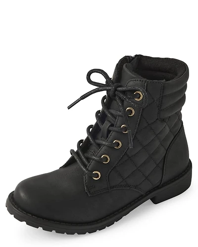 Girls Quilted Lace Up Booties