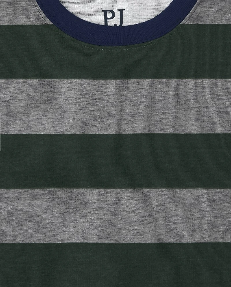 Boys Striped Henley Snug Fit Cotton Pajamas 2-Pack