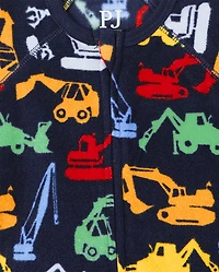 Baby And Toddler Boys Plaid Construction Fleece One Piece Pajamas 2-Pack