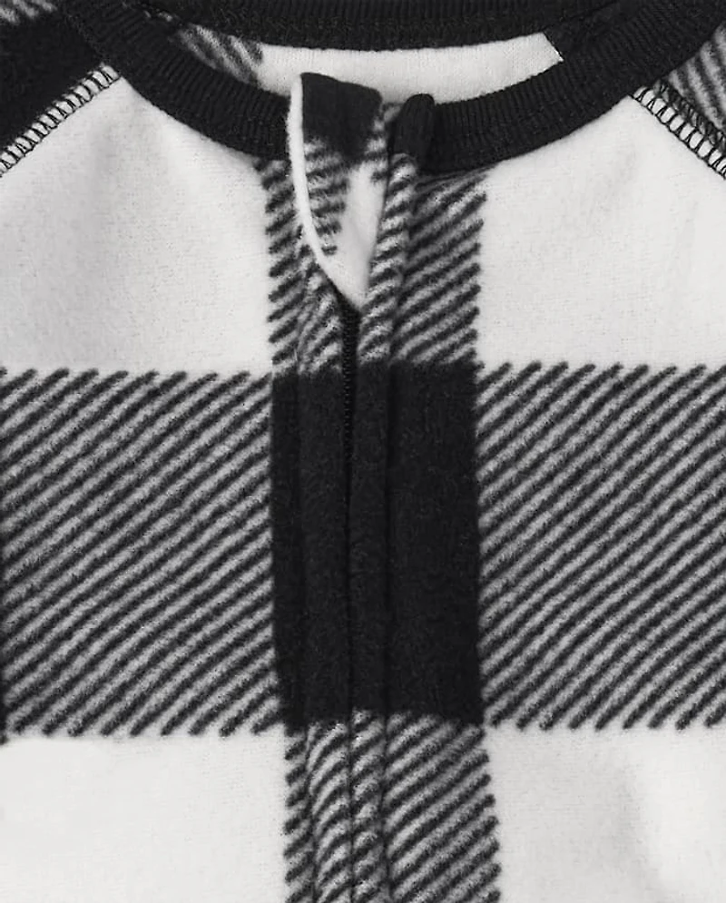 Baby And Toddler Matching Family Buffalo Plaid Fleece One Piece Pajamas