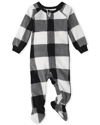 Baby And Toddler Matching Family Buffalo Plaid Fleece One Piece Pajamas