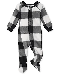 Baby And Toddler Matching Family Buffalo Plaid Fleece One Piece Pajamas