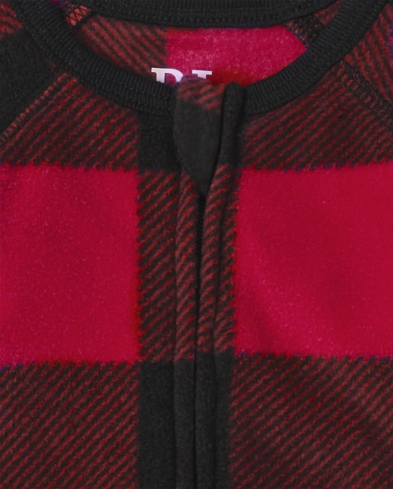 Baby And Toddler Matching Family Buffalo Plaid Fleece One Piece Pajamas