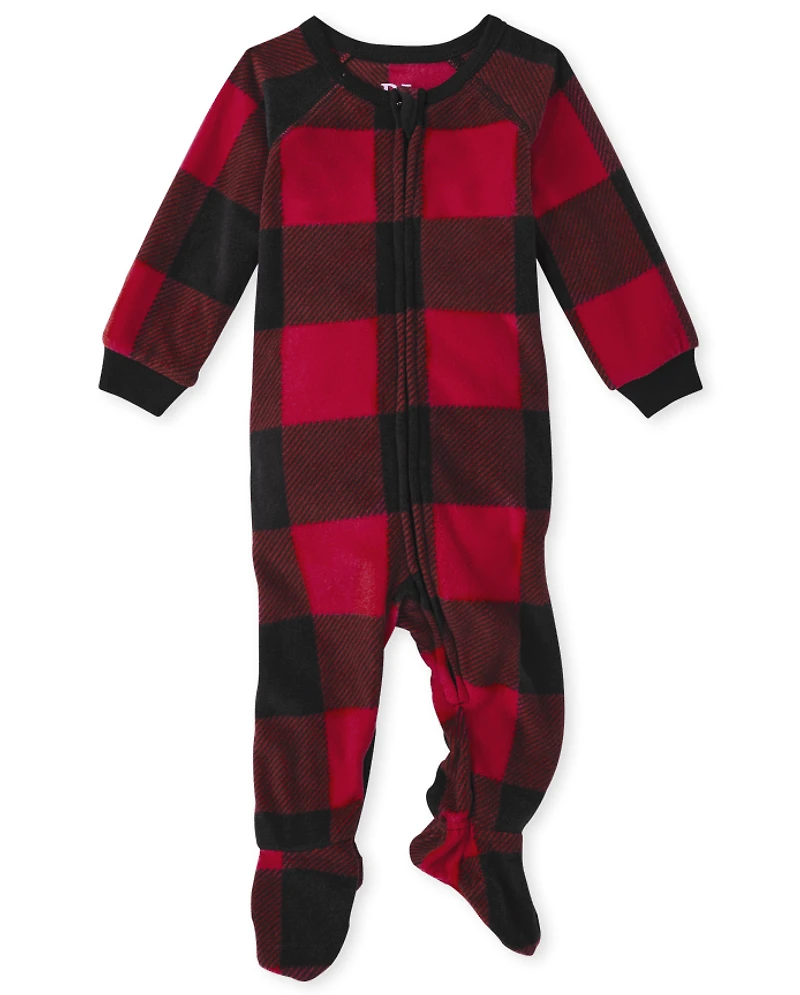 Baby And Toddler Matching Family Buffalo Plaid Fleece One Piece Pajamas