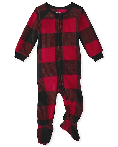 Baby And Toddler Matching Family Buffalo Plaid Fleece One Piece Pajamas