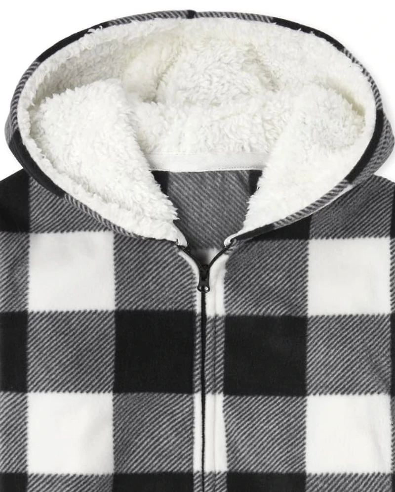 Kids Matching Family Buffalo Plaid Fleece One Piece Pajamas