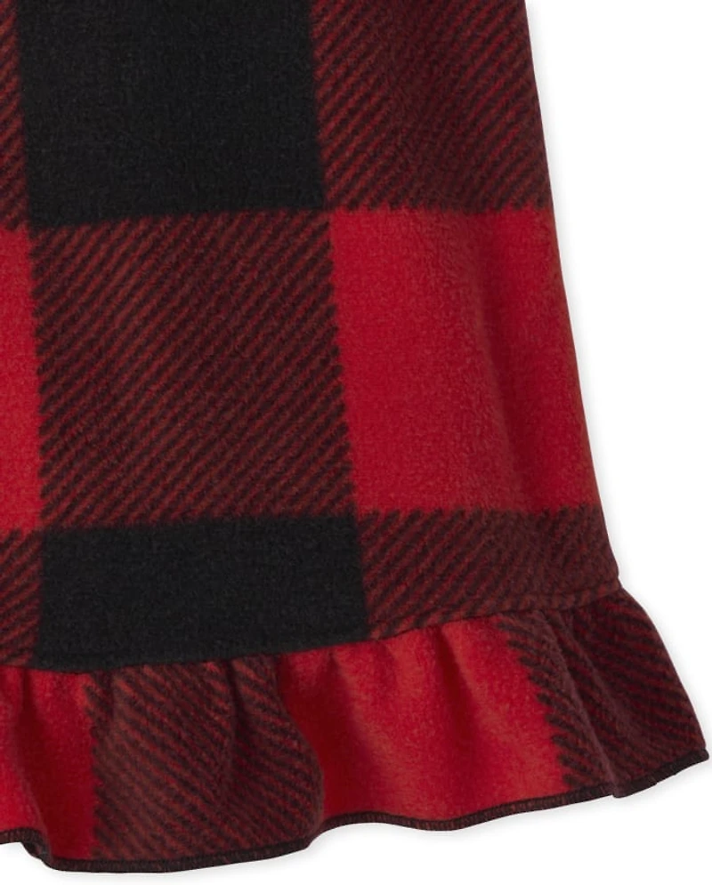 Girls Matching Family Buffalo Plaid Fleece Ruffle Nightgown