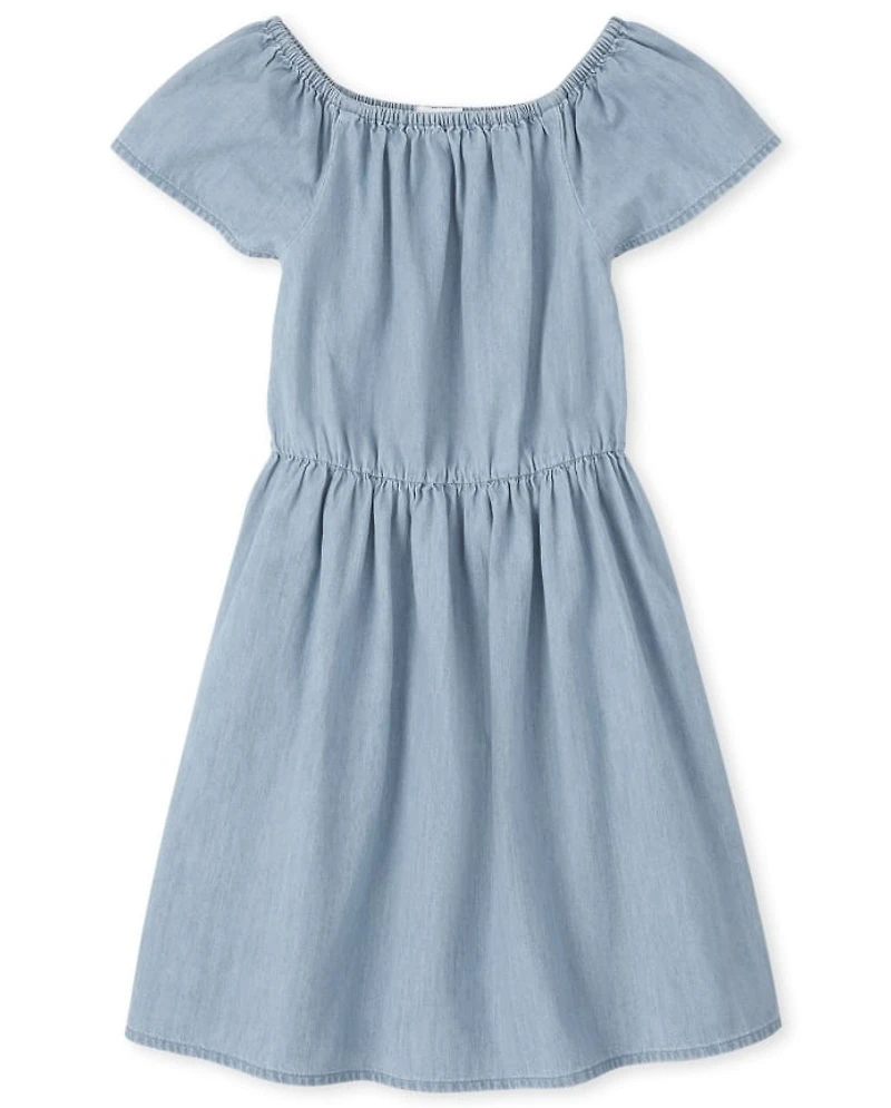 Girls Denim Ruffle Dress