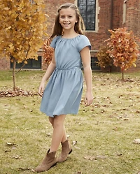 Girls Denim Ruffle Dress