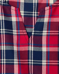 Womens Matching Family Plaid Tie Front Top