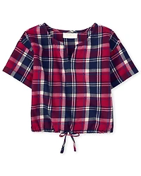Girls Matching Family Plaid Tie Front Top