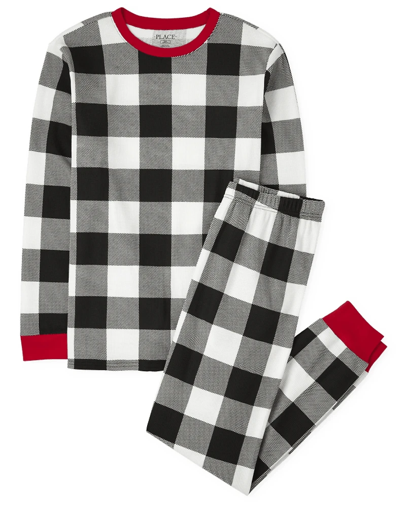 Adult Matching Family Thermal Buffalo Plaid Cotton Pajamas