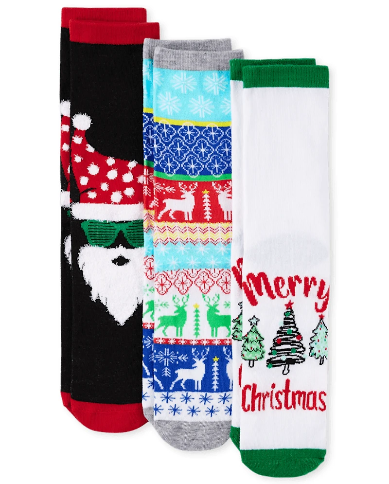 Adult Matching Family Santa Crew Socks 3-Pack