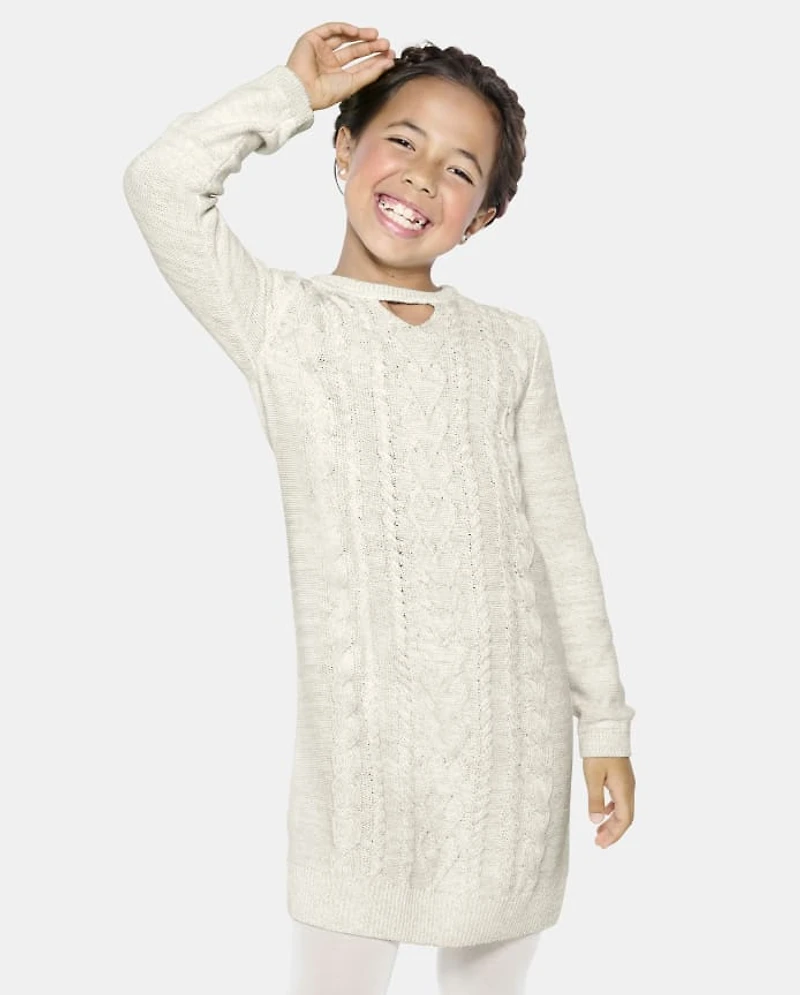 Girls Cable Knit Cut Out Sweater Dress