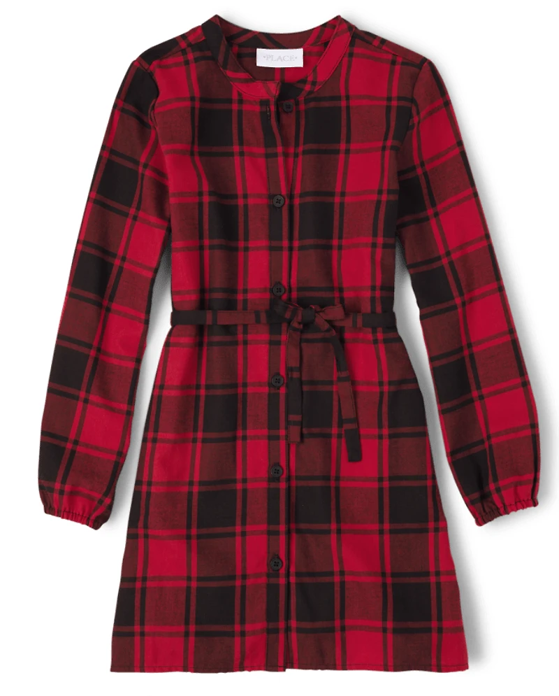 Girls Matching Family Buffalo Plaid Shirt Dress