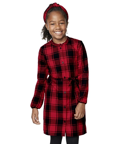 Girls Matching Family Buffalo Plaid Shirt Dress