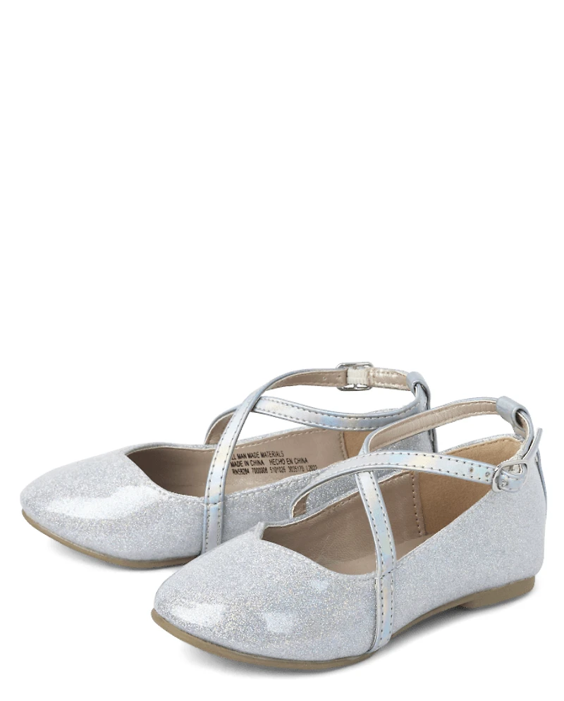 Toddler Girls Glitter Cross Strap Ballet Flats