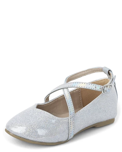 Toddler Girls Glitter Cross Strap Ballet Flats